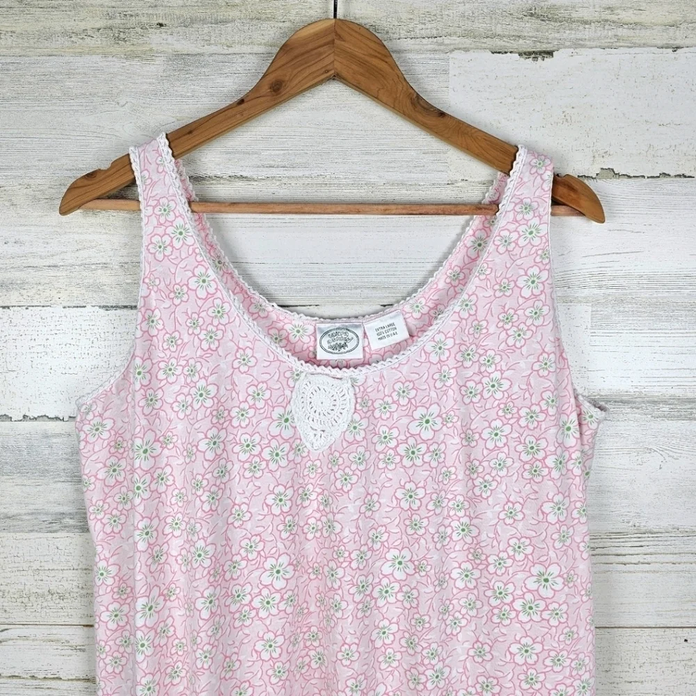 VTG Laura Ashley Nightgown XL Pink Floral Crochet Lace Coquette Cottagecore